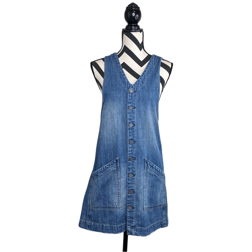 Blank NYC Y2K 90's Cotton Button Front Sleeveless Denim Jumper Mini Dress XS
